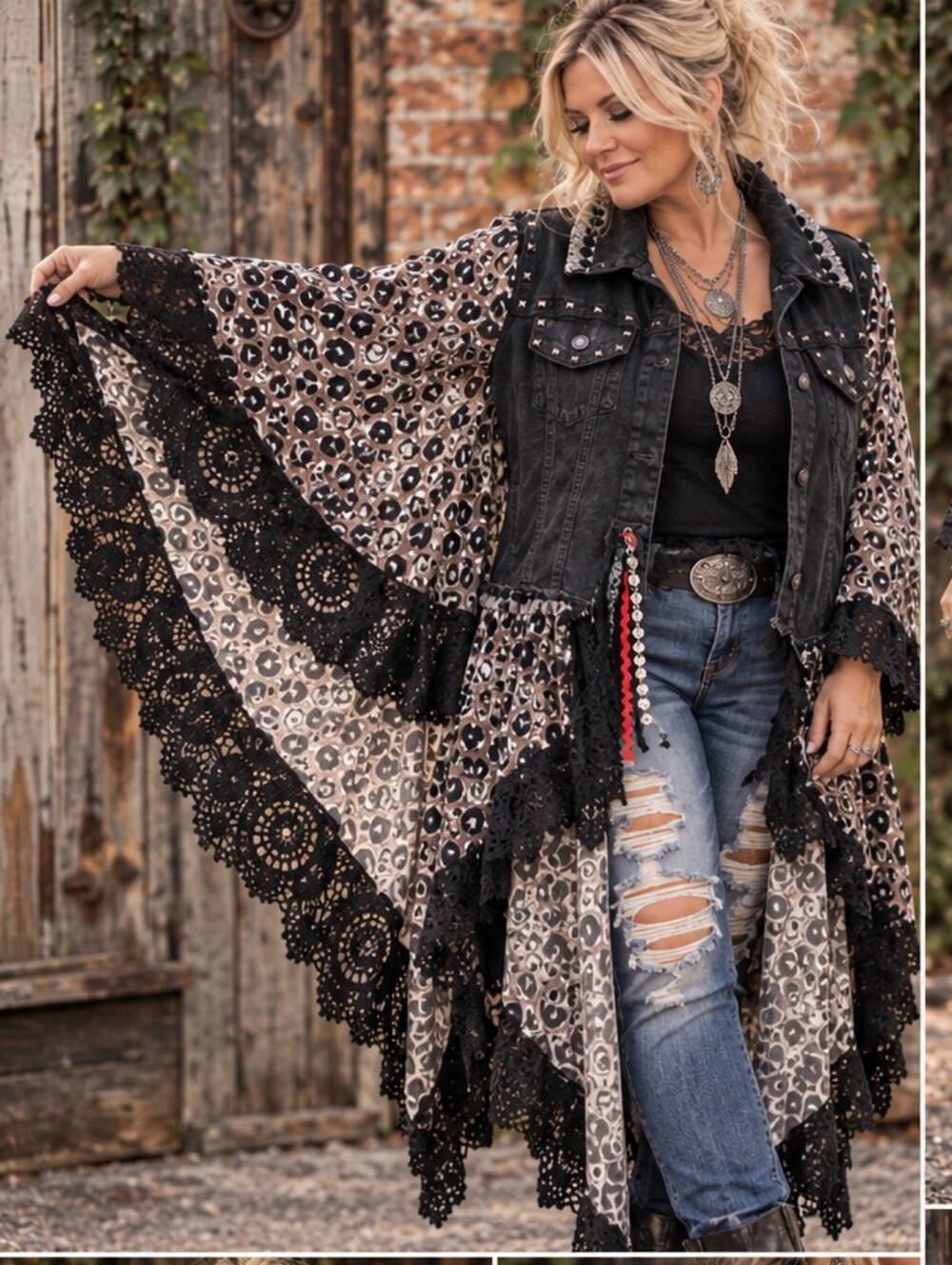 Stevie Nicks Inspired Black & White Draped Duster